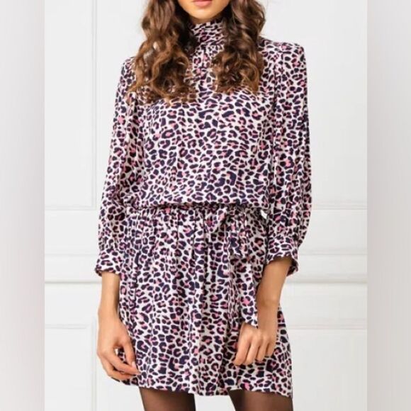 ZADIG & VOLTAIRE Rivali Leopard Print Mini Dress Pink White Navy Cheetah - Picture 1 of 8